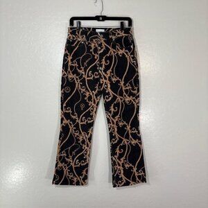Ganni Jeans Womens 28 Black Brown Betzy Cropped Baroque Pattern Denim Pants